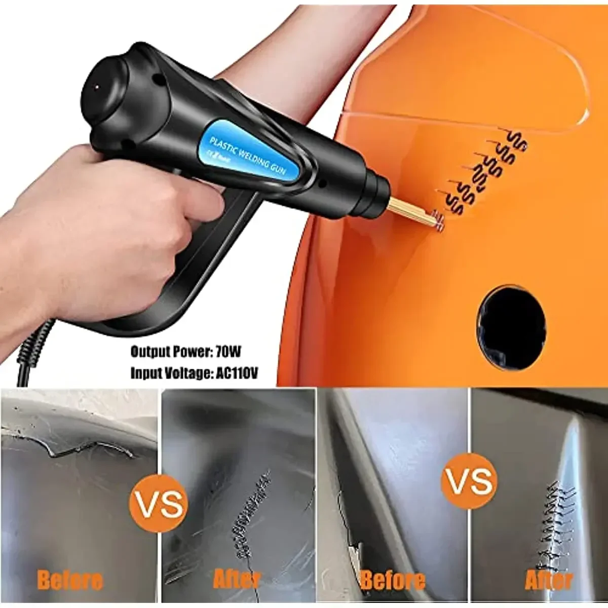 Máquina de soldadura de plástico con grapadora caliente de 70W, juego de reparación de parachoques de coche, Kit de soldador de plástico eléctrico para herramienta de reparación de automóviles 220V/110V
