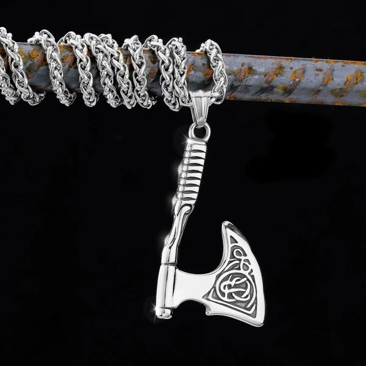 Vikings Ax Necklace Norse Rune Axe Thor Hammer Mjolnir Amulet Self-defense Men Pendant Stainless Steel Jewelry Gifts for Man