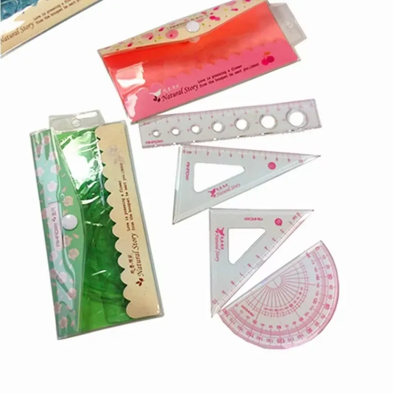 4Pcs set Floral Style Ruler Stationery Set Office School Student Kids Metric Tool Multifunction drawing Plastic ruler Supplies