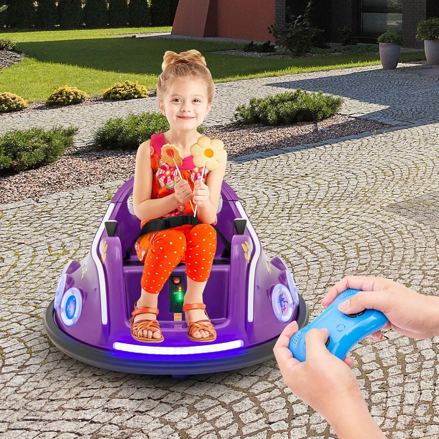 GLACER 12V Kids Bumper Car, 3-Speed Kids Ride on Bumper Car w/ 360 Degree Rotation, Remote Control, Wireless Connection, Light &