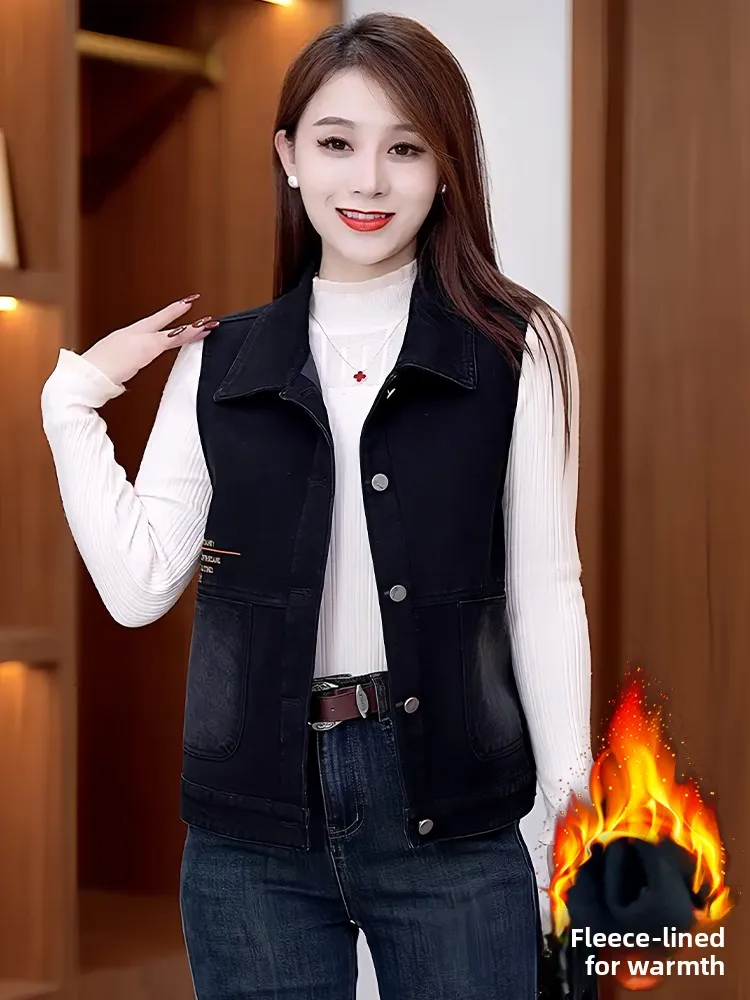 ファイオナブル・ティエンデッド・デニムベスト レディース オルト・スヴェル・ジャエ 冬新作 スレ通勤 スレカラー シングルボタン クロ...