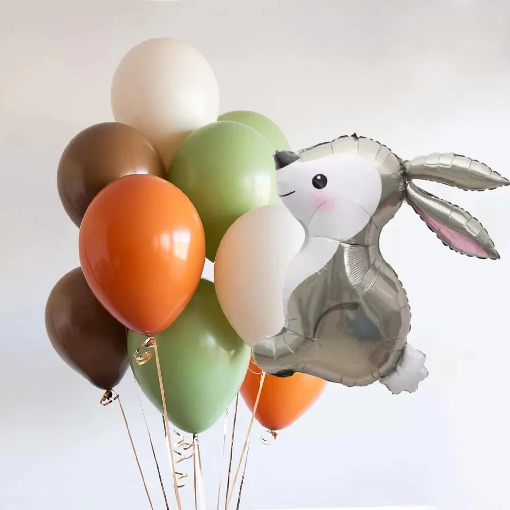 10pcs Jungle Cartoon Animal Theme Foil Balloons White Green Orange Cocoa Latex Balloons Baby Shower Birthday Party Decor