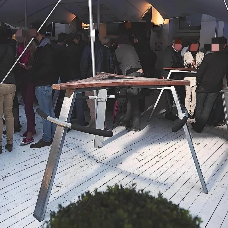 Stainless steel triangular one-piece bar table and chairs, courtyard open-air balcony leisure combination