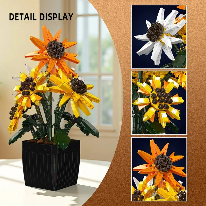 

Mould King 24111 Potted Sunflowers Building Blocks Flower Plants Series Home Decor Assembly Toys Kids Girls Romantic Gift 854PCS