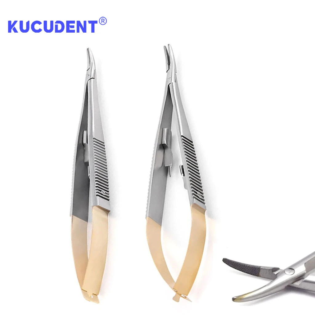 1 PC Professional Castroviejo Needle Holder 16cm - Straight/Curved Tips for Dental Implant & Orthodontic Suturing