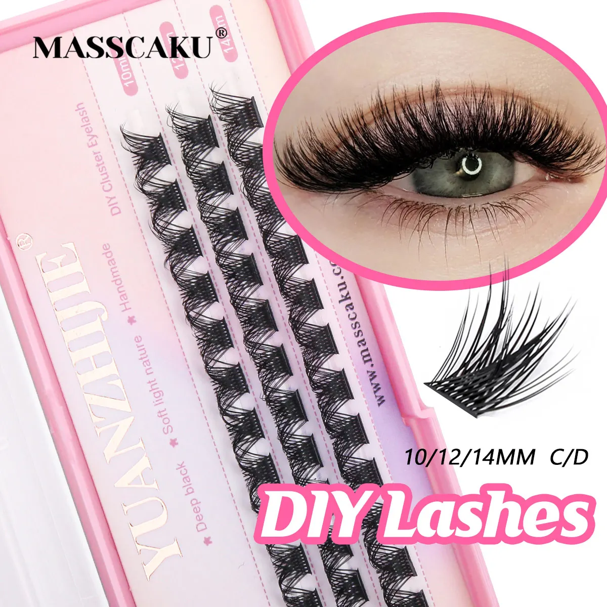 YUANZHIJIE 3 Rows Lashes Cluster C/D Curl Volume Fluffy DIY Cluster Lashes Soft Individual Eyelash Extensions Makeup New Arrival