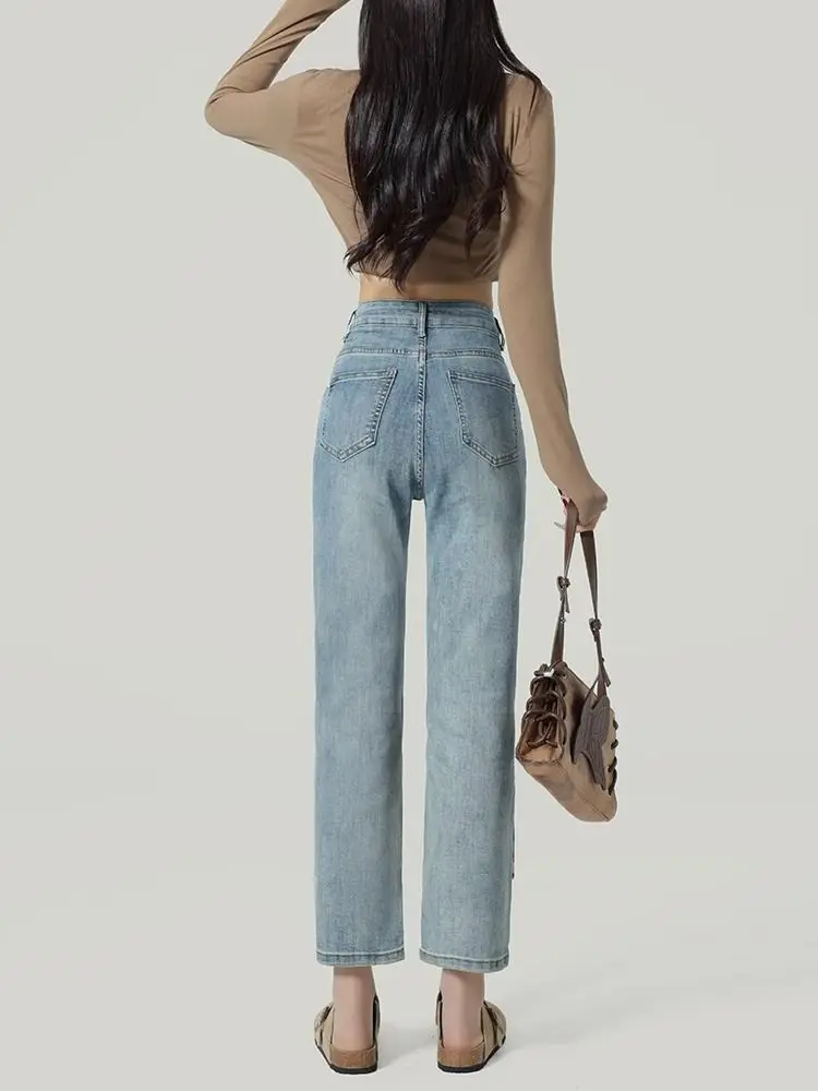 Neue Chinesische Sle Hohe Taille Gerade Bein Jeans frauen Frühling Sommer Kleine Größe Stickerei Abnehmen e Rohr Hosen