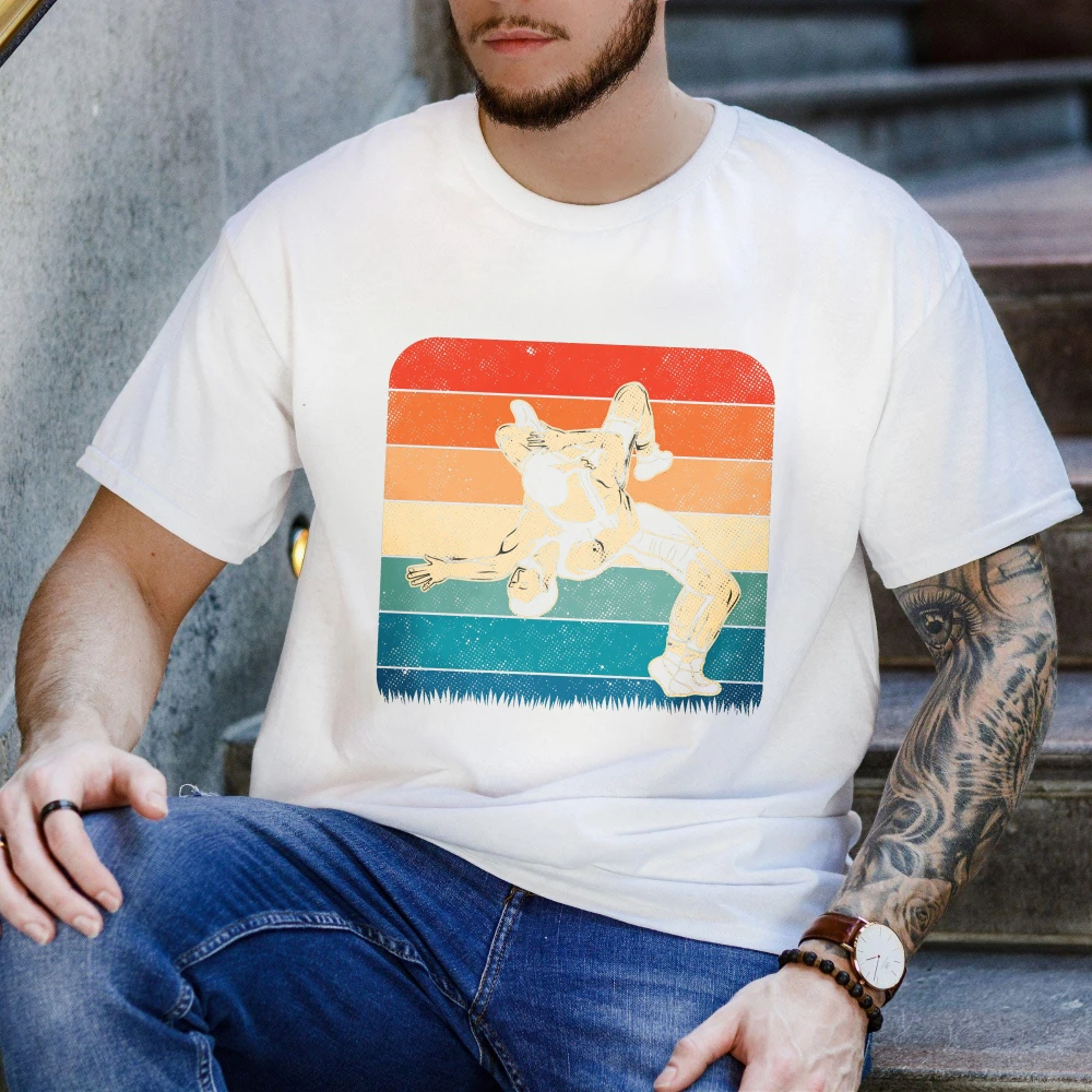 Retro Stripe Wrestling Jiu Jitsu Graphic Tshirt Men Cotton Short Sleeve Tee Martial Arts Training Casual Top Sports Apparel Gift