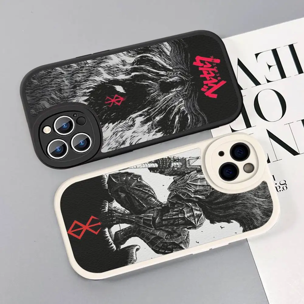 Berserk Guts Hot Anime Leather Phone Case For iPhone 16 15 14 17 Pro Max 11 12 Mini Plus Soft Shell