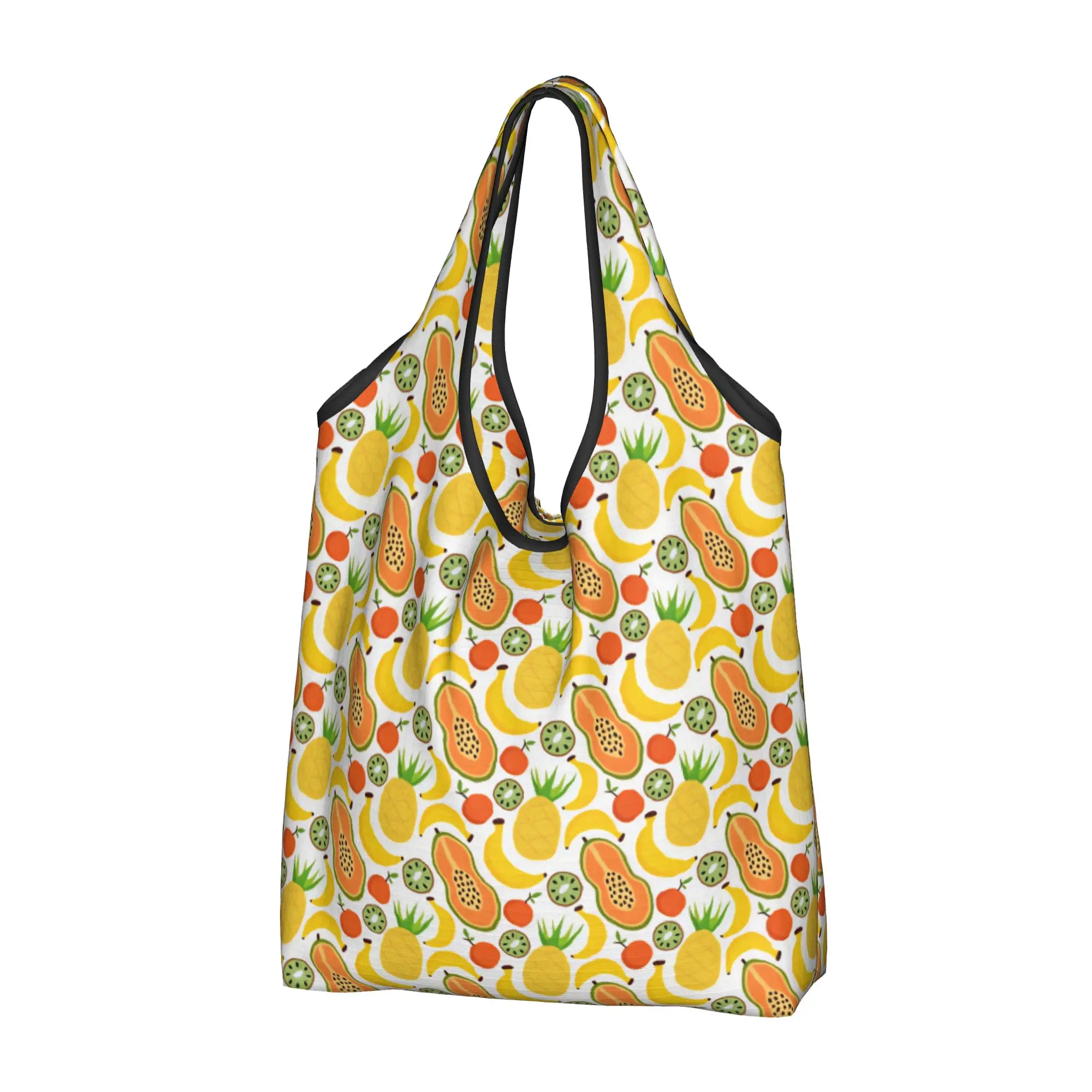 Funny Printing With Kiwi Pineapple Banana Papaya Orange Shopping Tote Bag Portable Shoulder Shopper Tropical Fruit Handbag