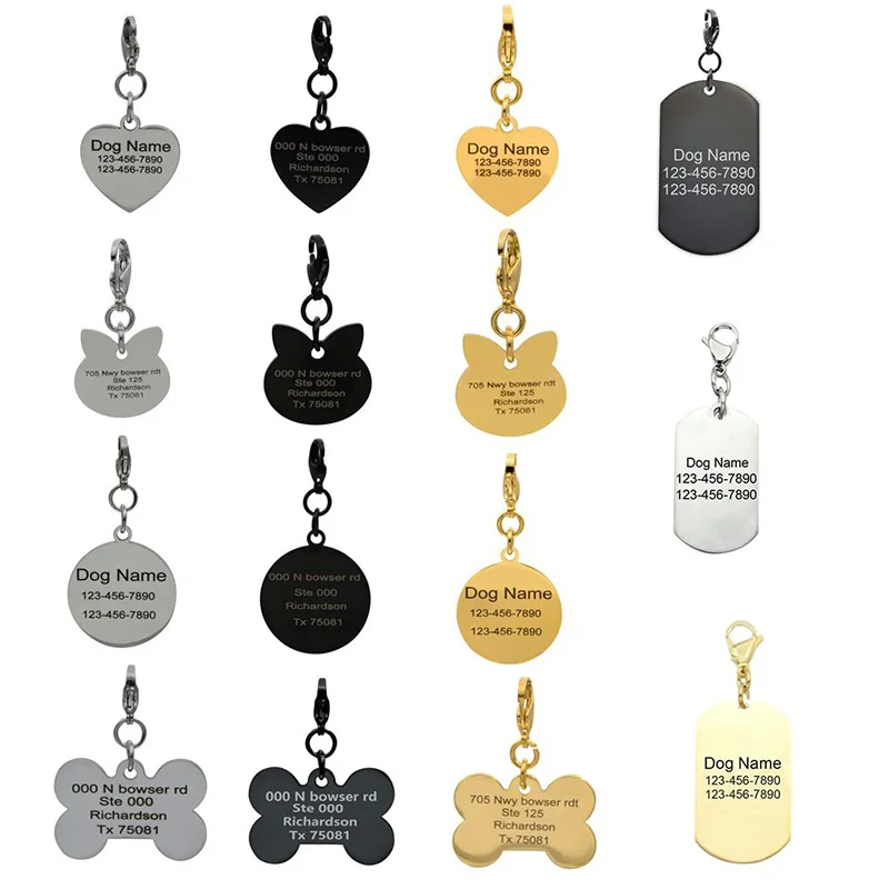 Customized Dog ID Tag Engraved Personalized Pet Collar Stainless Steel Pendant Anti-Lost Pet Cat Dog Phone Number Name Tags