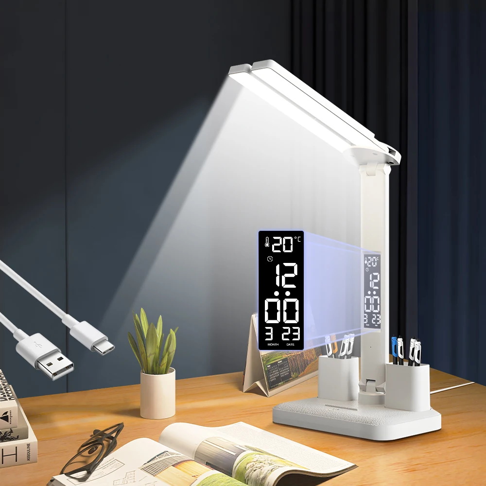 

LED Clock Table Lamp Phone Stand Light 3 Color Temperatures Study Table Accessories Eye Protection Children's Lamp Reading Light