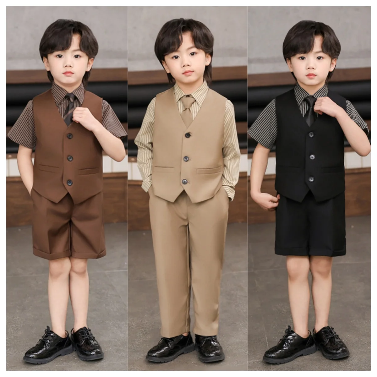 

Children's Vest Formal Suit Set Summer Flower Child Wedding Dress Baby First Birthday Suit Boys' Performance Costume