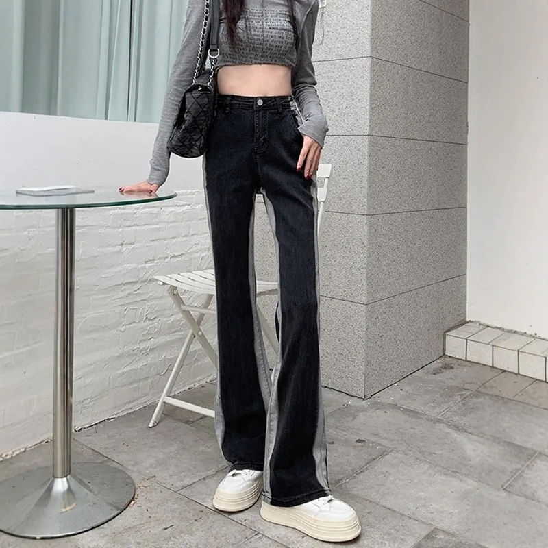 

Graduated Black Micro Flared Jeans Women's Spring Summer Sexy Spicy High Waist Slimming Elastic Straight Leg Wide Leg Pants