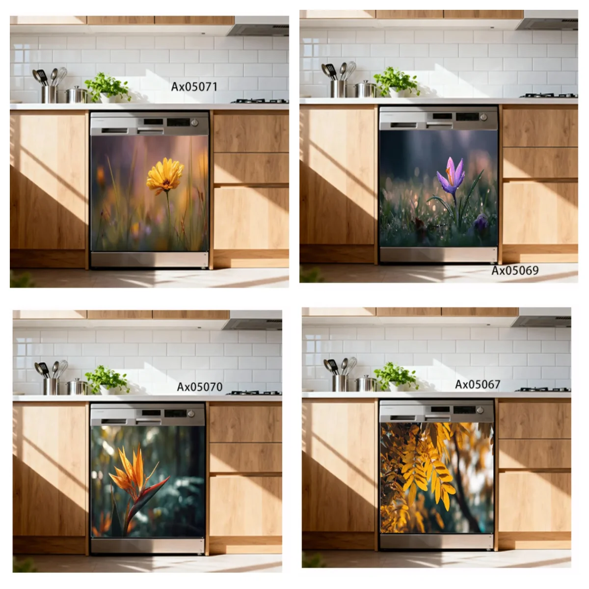 Wild Flower Plant Dishwasher Door Sticker Self Adhesive for Decorative Washing Machine Cabinets Wardrobe Door Aesthetics Decor