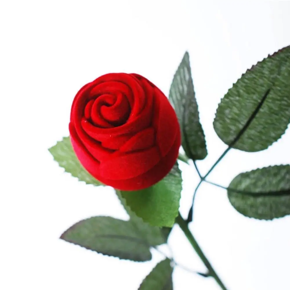 Romantic Case Delicate Holder Necklace Wedding Earring Velvet Red Display Flower Pendant Gift Jewelry Ring Rose