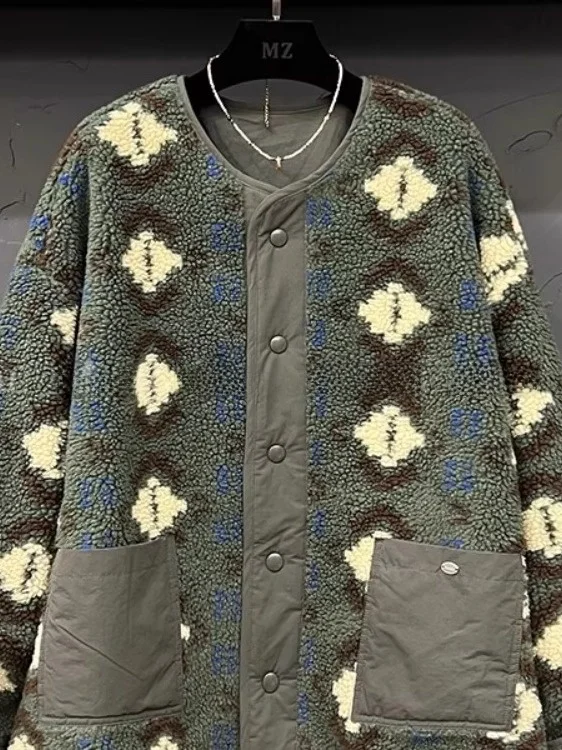 

High Quali plus Size 300 Pou Double-Sided Wear eepskin Men's Women's Couple Jaets Trendy Brand Casual Sle Long Sve