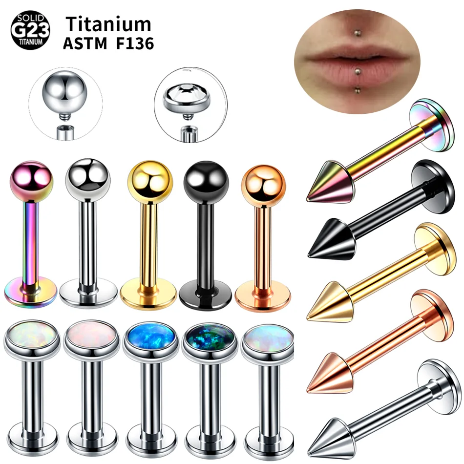 1PC G23 Titanium Opal Labret Piercing Women Internal Thread Lip Earring Stud  Cartilage Tragus Pircing Body Jewelry 16G