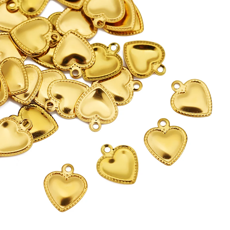 50pcs Stainless Steel Small Love Heart Charms for Necklace Extended Chain Charm Bracelets Tail Chain Tag Jewelry Making Supplies