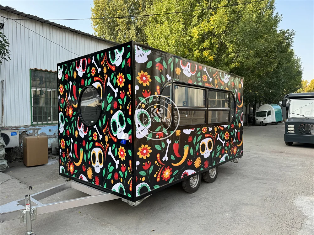 Camión de comida rápida móvil al aire libre, quiosco de helado, barbacoa, hamburguesa, café, Burbuja, té, carritos expendedores de comida