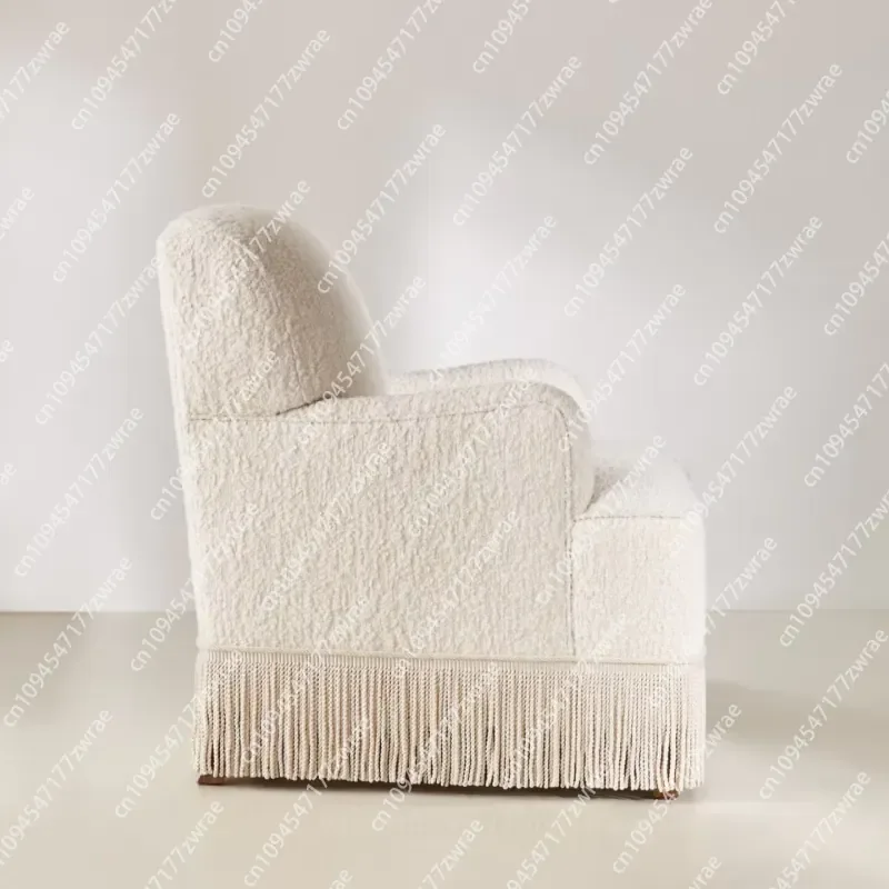 French Vintage Tassel Sofa Chair Lamb Wool Small Apartment Folk Designer Photo Shoot Living Room Internet Home Furniture