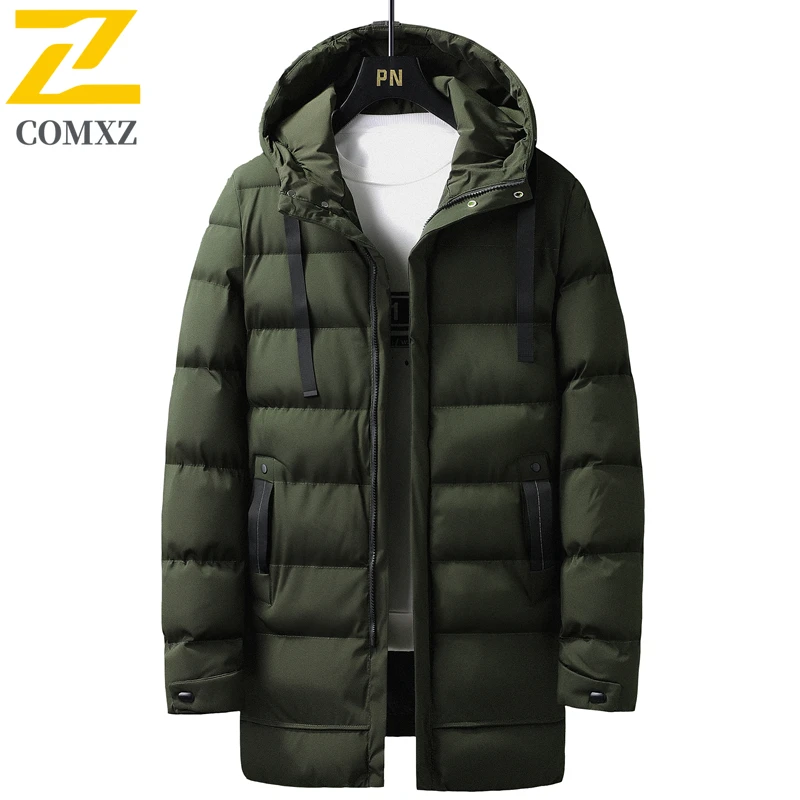 الشتاء الرجال سترة قطن 2025 جديد منتصف إلى طويل يندبروف سميكة الدافئة سترة معطف في الهواء الطلق الرجال عادية سستة مقنعين سترة قطن #5