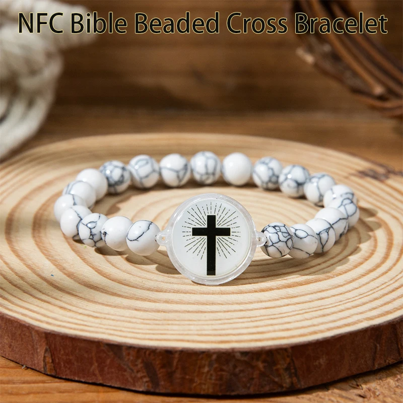 NFC الكتاب المقدس مطرز الصليب سوار يمكن ارتداؤها الكتاب المقدس الآية NFC سوار للنساء الرجال المسيحية اليومية الكتاب المقدس الآية سوار مجوهرات #1