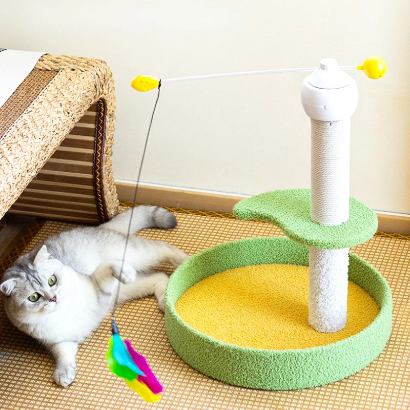 Electric Cat Toy with Feather, Self-Hitting Cat Stick, Sisal Pet Scratch Board, Does Not Dandruff, Climbing Frame, Pet Nest Supp