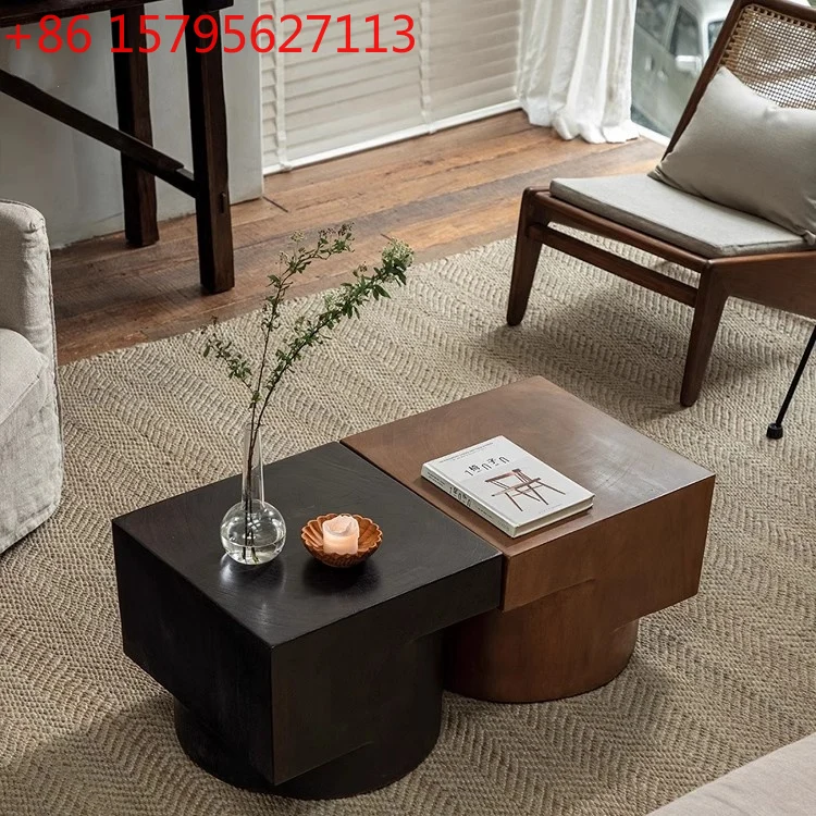 

Журнальный столик из цельного дерева ваби песочного ветра для гостиной и дома, дизайн стола с квадратным круглым краем, журнальный столик для проживания в семье