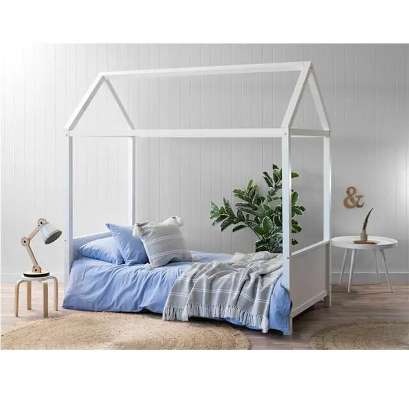 

*Modern Design Wrought Iron 4 Poster Platform Bed Single Size Bedroom Kid Mosquito Net White Metal Canopy Bed