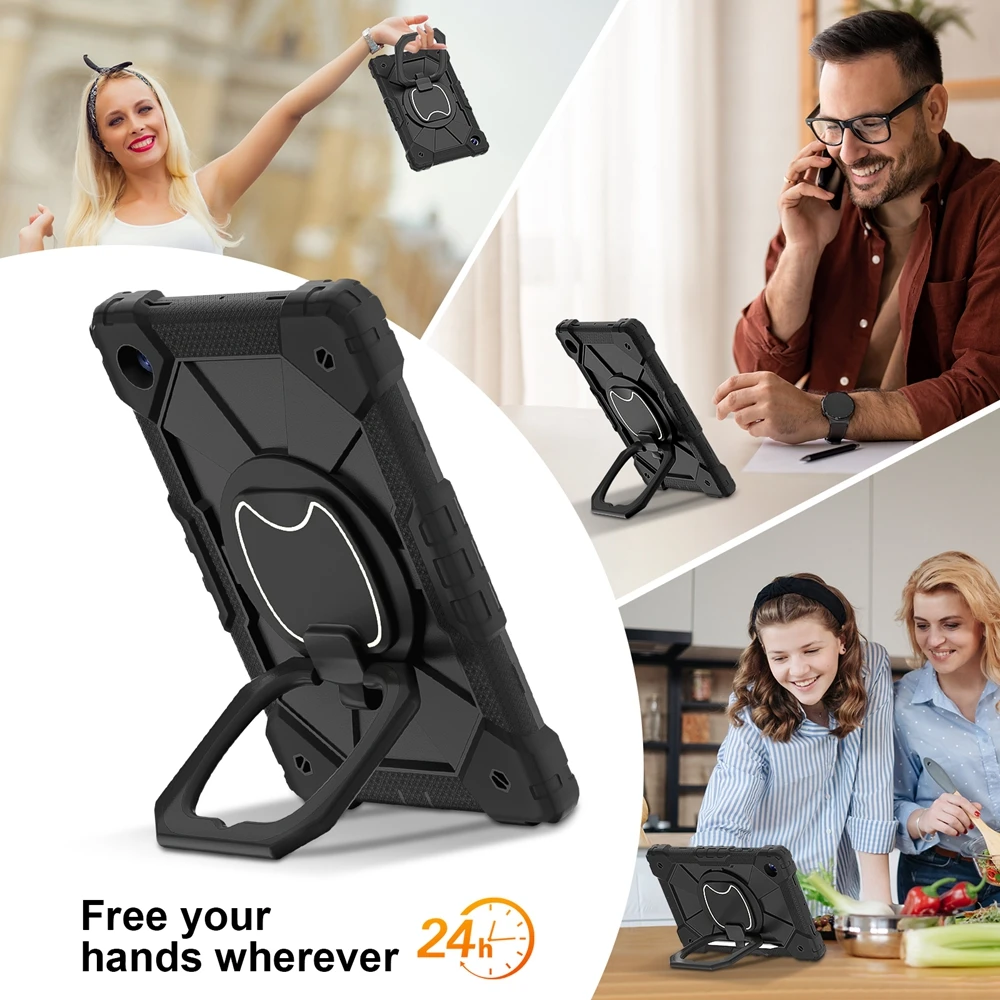 For Samsung Galaxy Tab A8 10.5 inch 2021 SM-X200 SM-X205 Case Shockproof Silicon PC Pull Ring Stand Shoulder Strap Tablet Cover