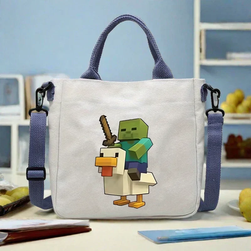 

New Minecrafted Shoulder Bag Boys Cartoon Tote Canvas Handbag Pixel Teenagers Fashion Travel Crossbody Bags Men Birthday Gift