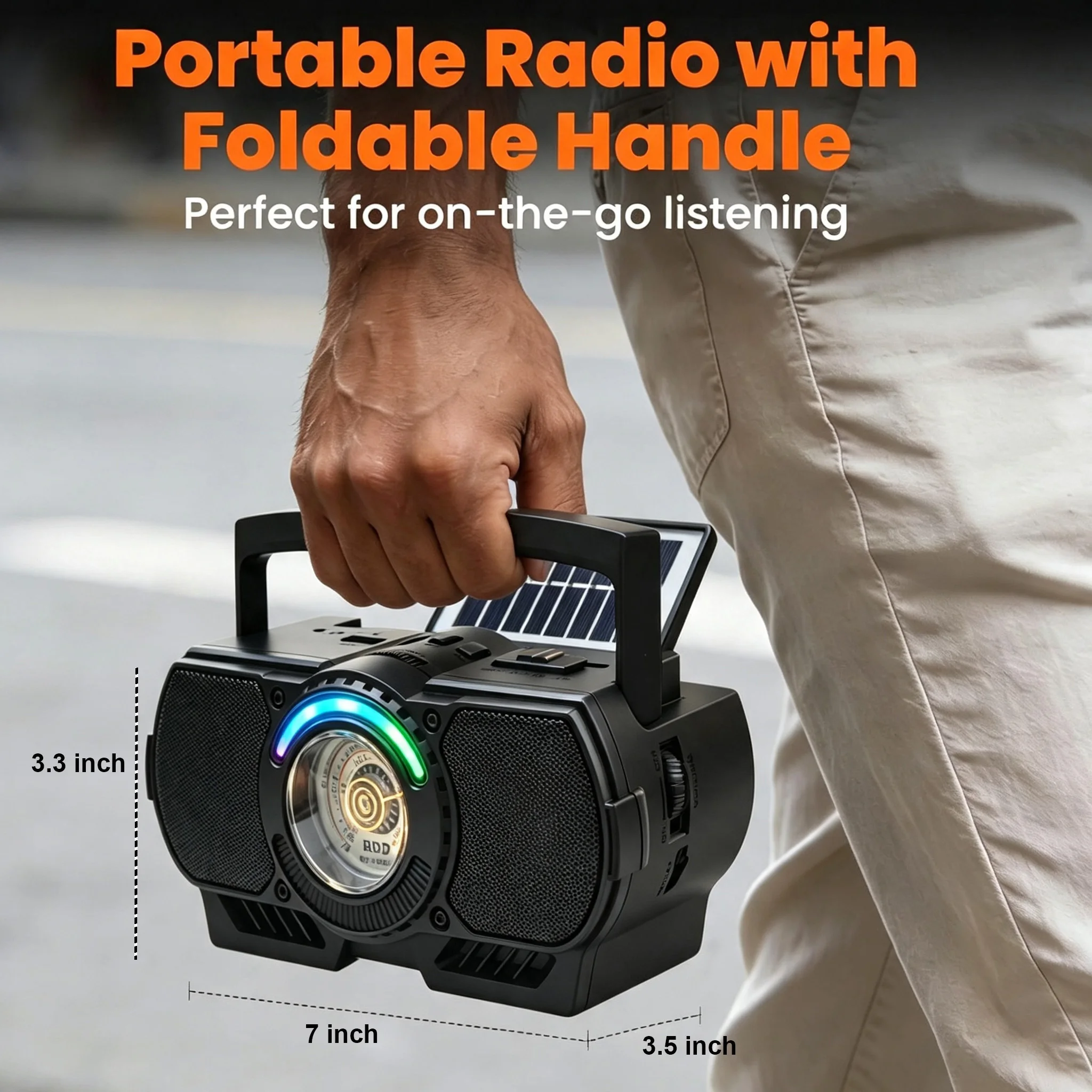 Portable FM AM SW Radio Solar Radio Receiver Bluetooth Speaker RGB Light TF Card USB Drive MP3 Music Player Rechargeable Battery