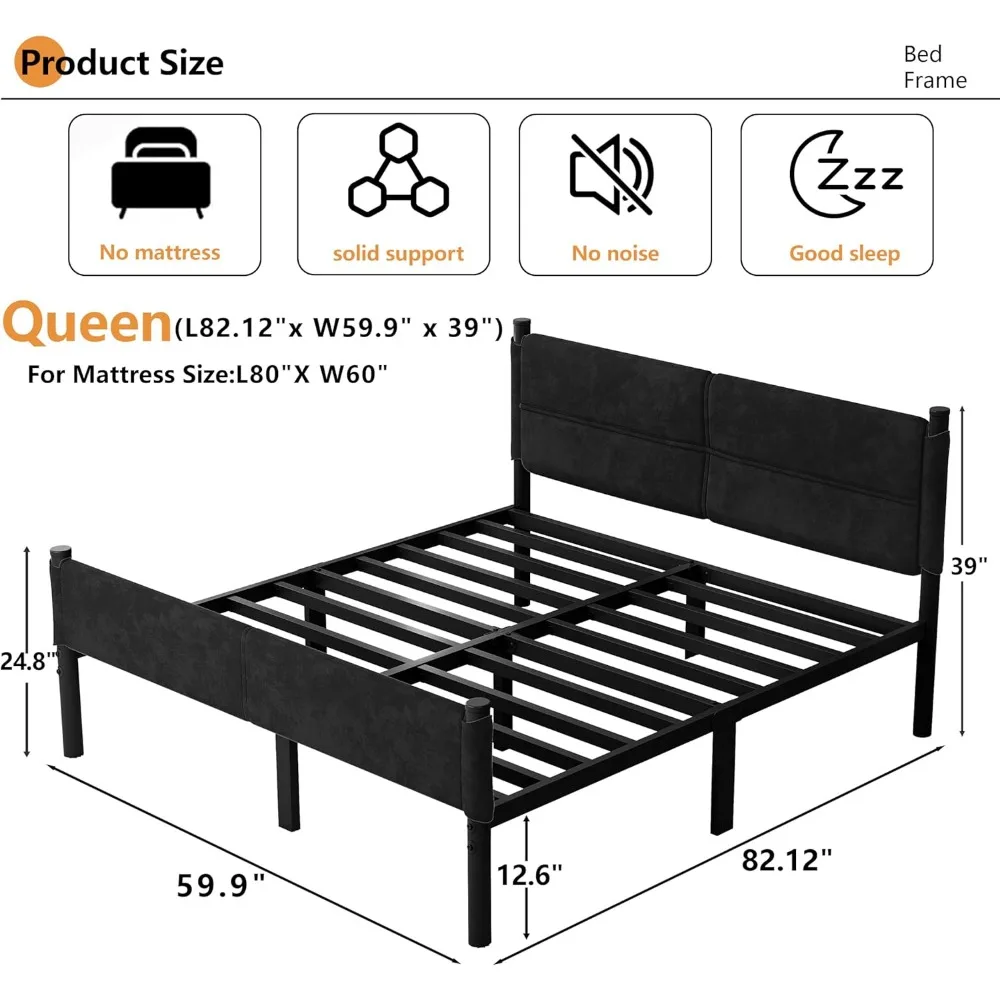 إطار سرير معدني كوين عالي التحمل مقاس 14 بوصة مع مساحة تخزين، سهل التجميع، لا حاجة إلى صندوق زنبركي، كريم أساس قوي للمرتبة