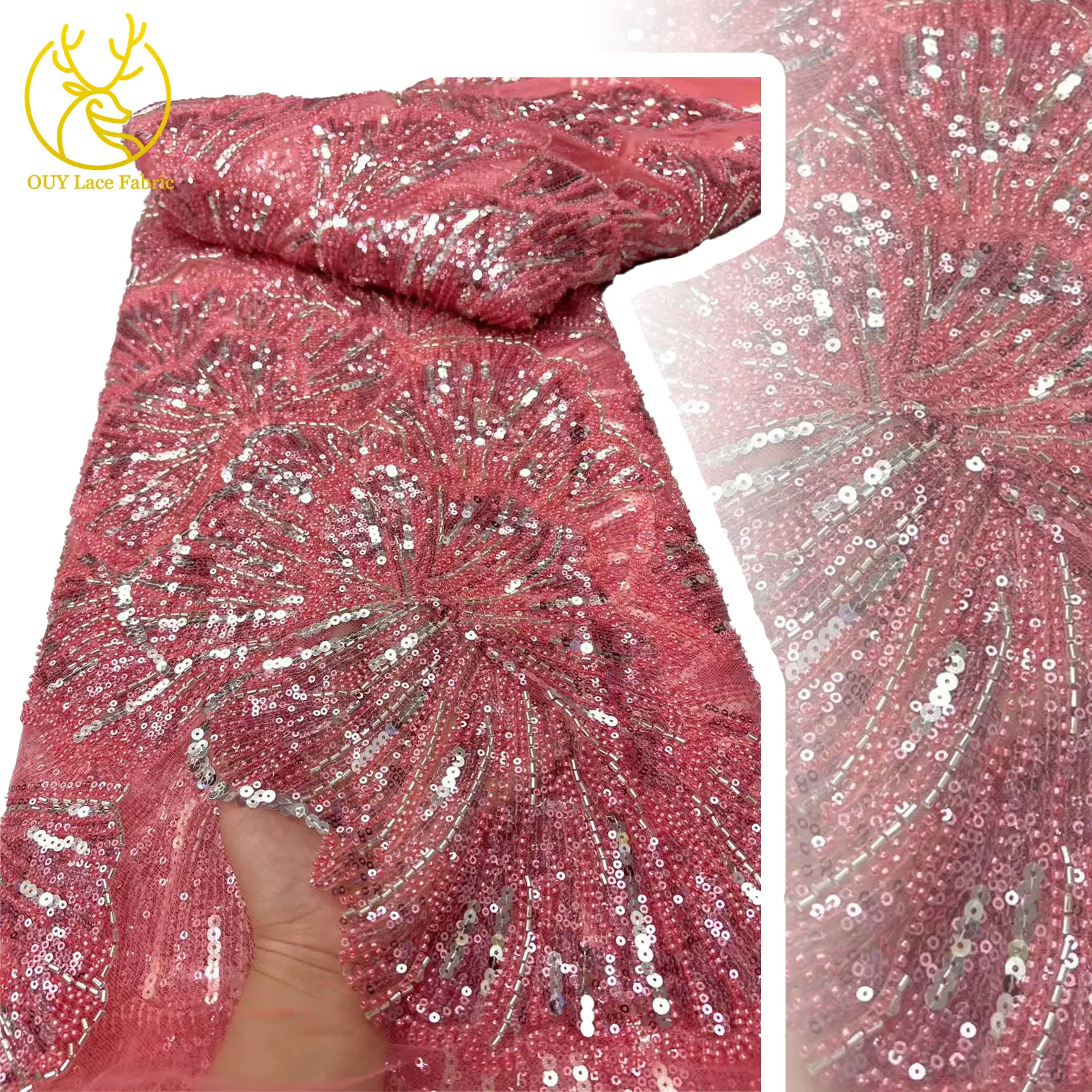 

Newest African Beaded Groom Embroidered Lace Fabric 2025 French Sequins Mesh Tulle Lace Fabric For Women Wedding Party Dresses