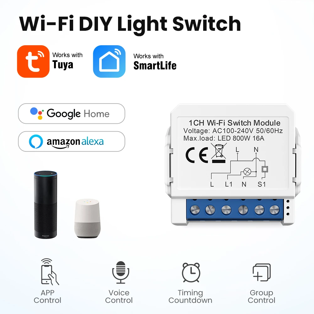 AVATTO 1/2/3/4 gang Tuya WiFi Switch Module with Dual Way Control, Smart Life Smart Home Interruptor Work for Alexa, google home