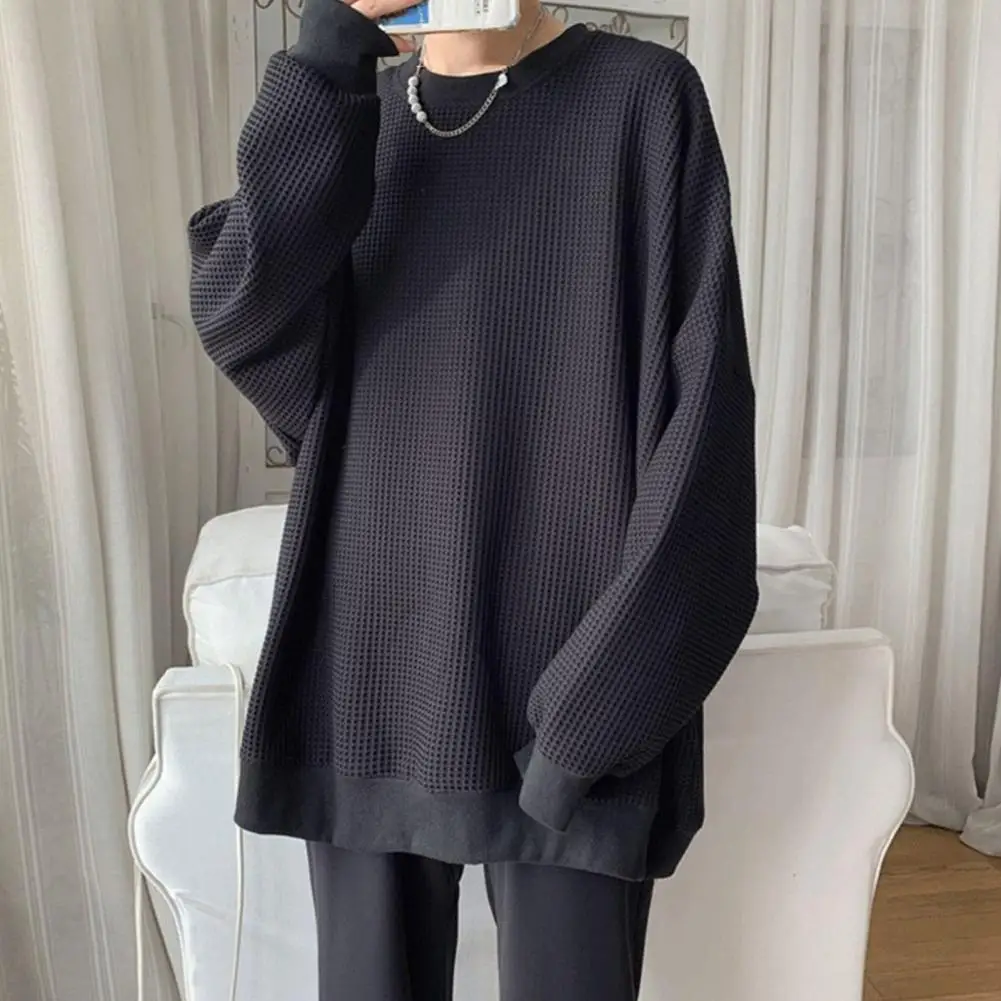 Cozy Autumn Spring Men Baggy Pullover Male Tops Polyester Men Shirt Spring Autumn Men Casual Baggy Shirt for School