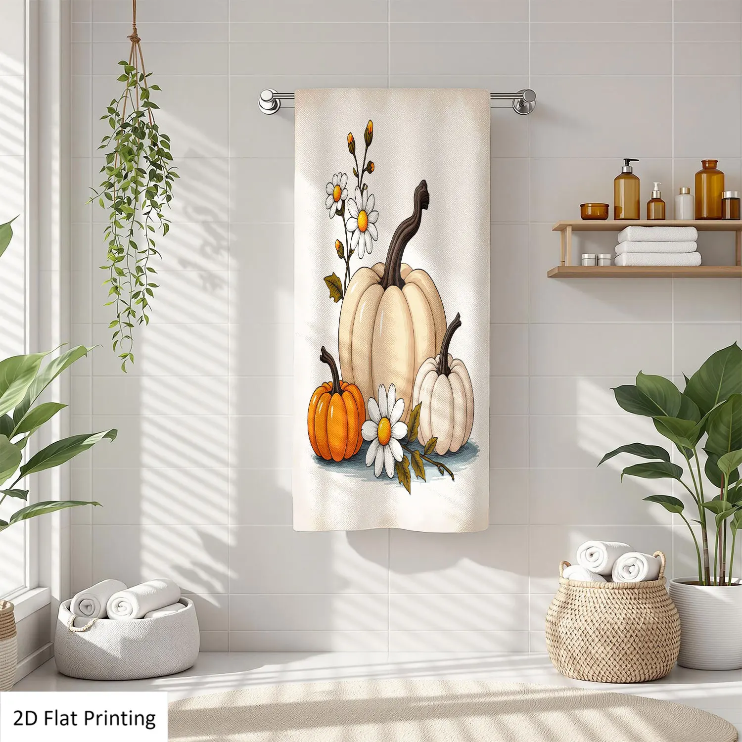 

1Pc Halloween Pumpkins Daisies Bathroom Hand Towel Bath Towel, Multiple Size Microfiber Polyester Towel, Unique Home Decorative Kitchen Towels, Festival Bathroom Accessories Decor, Quick Dry and Absorbent