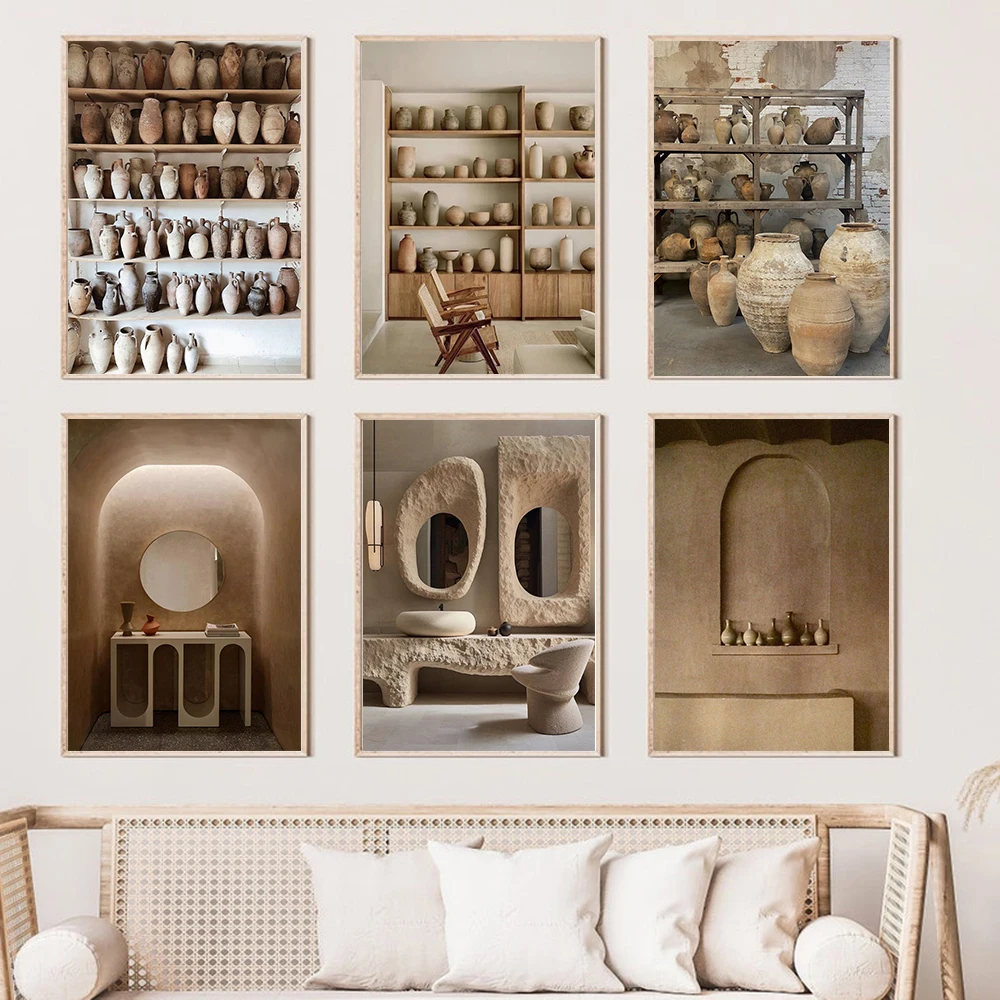 

Bohemian Ceramics Vase Still Life Wall Art Canvas Painting Simple Aesthetic Poster Prints Picture for Modern Living Room Decor
