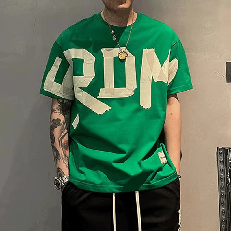 

Y2k Summer Casual All-Match Trend Korean Fashion Short Sleeve Round Neck Solid Color Letter Printed Loose Fashion Youth T-Shirt