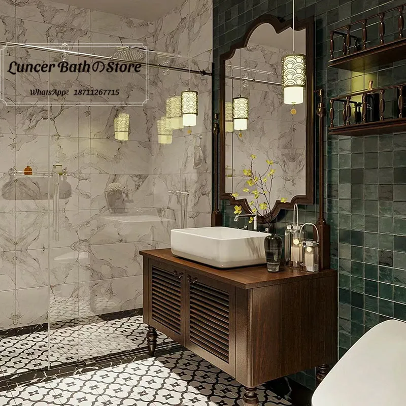 Hotel B&B Floor Standing Bathroom Vanity Set, Countertop Hand Wash Basin, Light American Vintage Washbasin Sink Cabinet