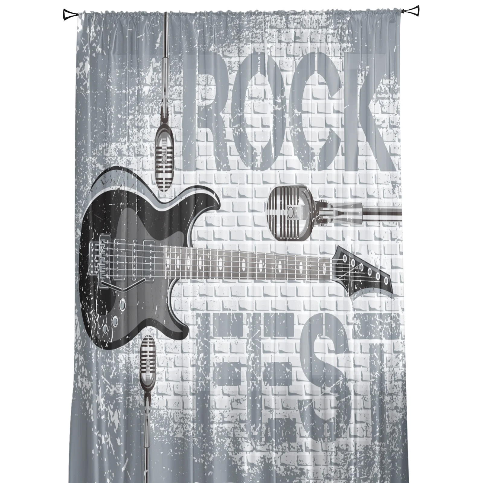 Rock Guitar Microphone Wall Music Sheer Curtains for Living Room Decoration Window Curtains Kitchen Tulle Voile Organza Curtains