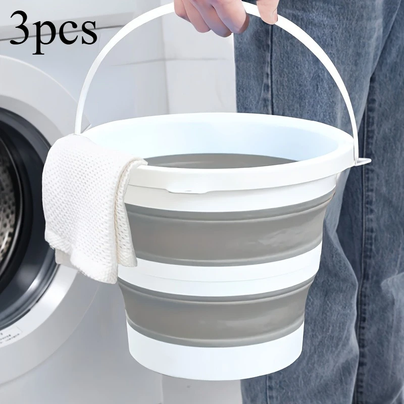 

3pcs, Folding Bucket, Portable Water Bucket, Foldable Car Washing Bucket, Outdoor Camping Fishing Travel Water Bucket
