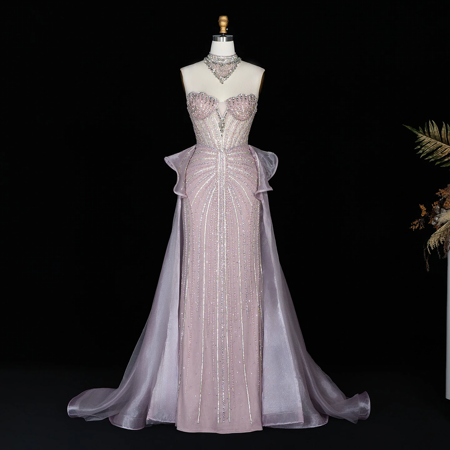 Sharon Said Abendkleid Luxuriöses Meerjungfrauenkleid aus Tüll mit Kristallen, Korsett und Perlen, Dubai Formelles Hochzeitskleid mit Überrock SS139 Maßanfertigung – Detail 5