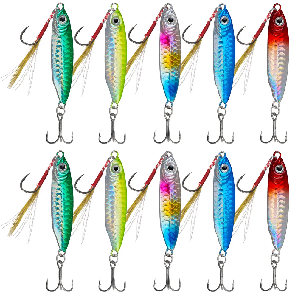 10pcs Metal Jigs 7g 10g 20g 30g Sea Shore Casting Jigging Spoon lure Saltwater Fishing lure for Seabass Trout Artificial Bait