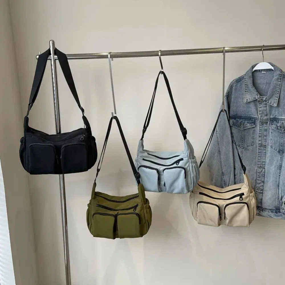 Bolsa tiracolo de grande capacidade para homens e mulheres, estilo Harajuku, bolsa de lona, alça ajustável, bolsa feminina leve