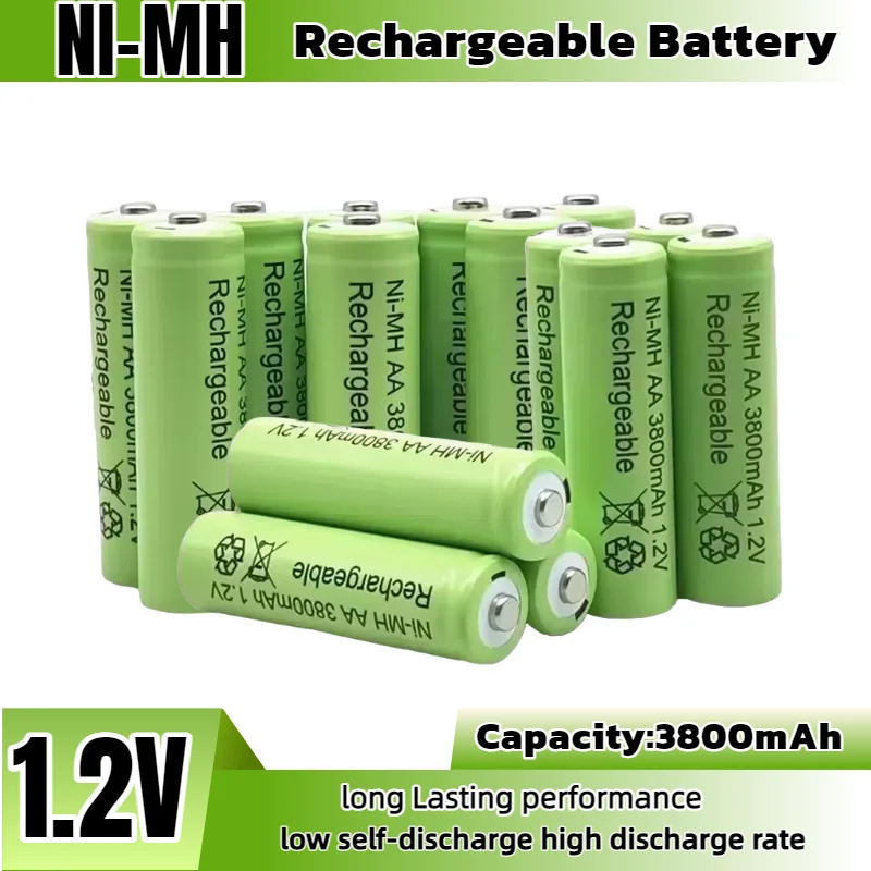 

High Capacity 3800mAh AA 1.2V NiMH Rechargeable Batteries, Long Lasting for RC Toys, Remote Controls, Mouse, Keyboards