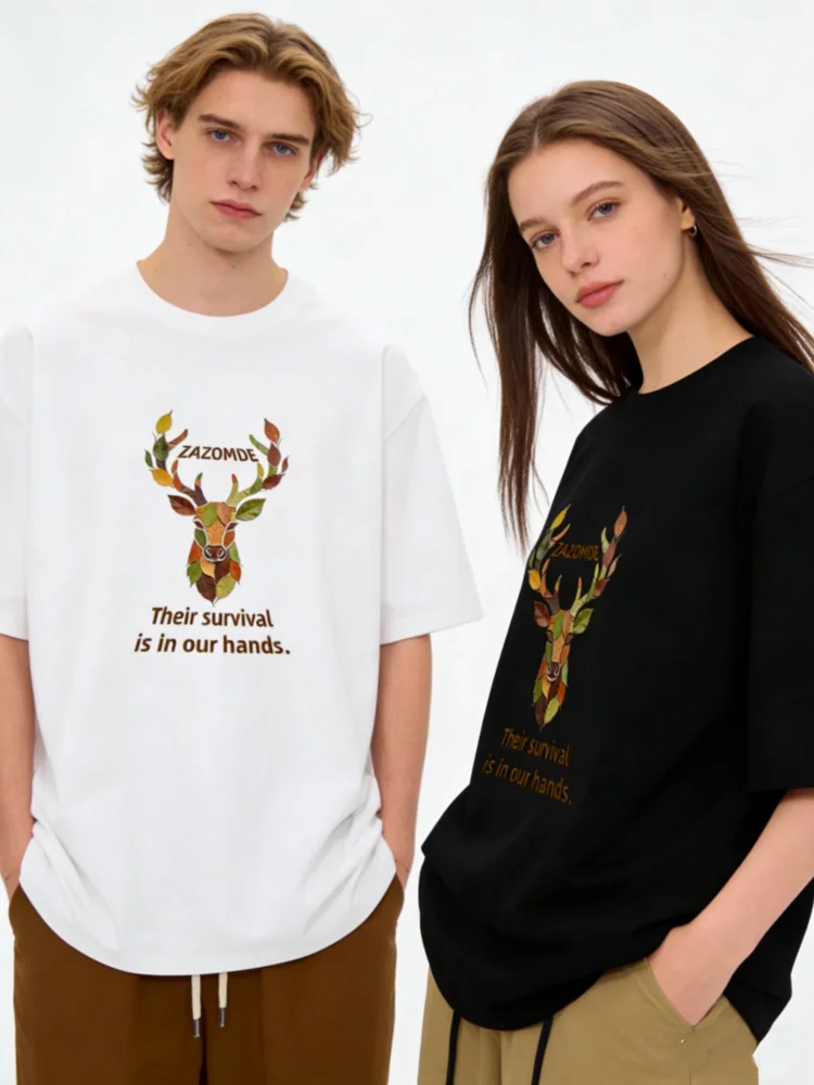 ZAZOMDE Mens Soft Cotton T Shirt Short Sleeve With Animal Silhouettes Promoting Coexistence And Conservation Ethically Comfort