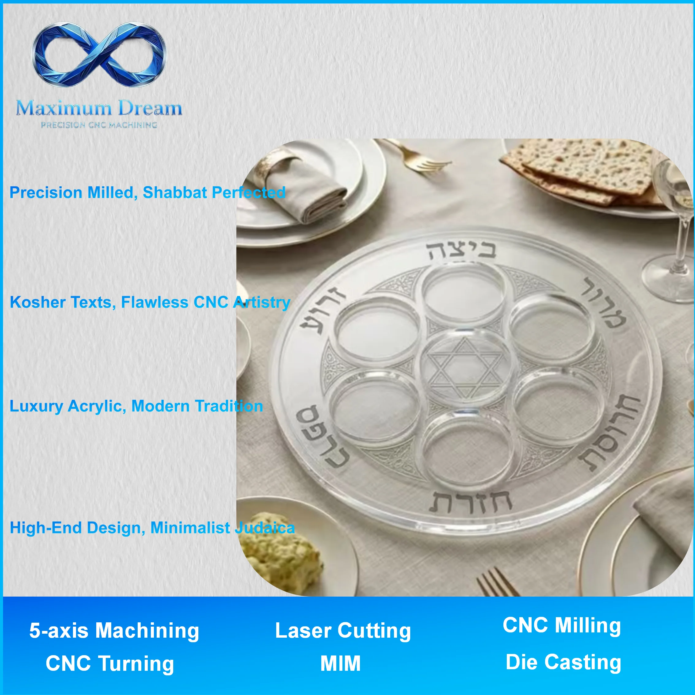 Custom Acrylic Judaica Fabrication: Laser Cut Hebrew Signage & UV Printed Prayer Panels-CNC Machining OEM Service for Jewish Art