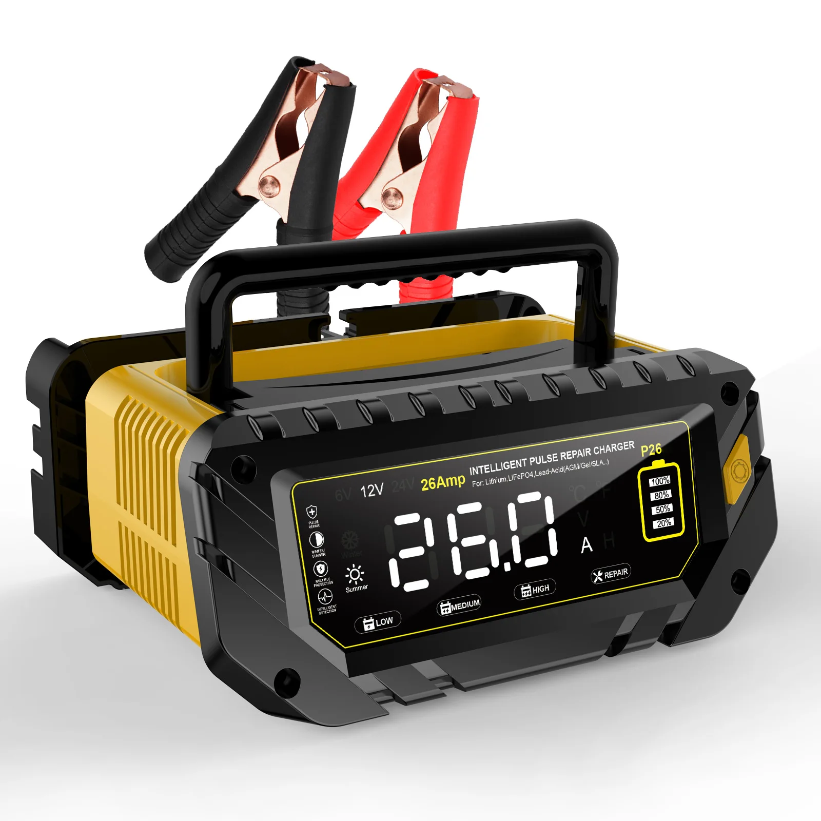 

P26 Car and Motorcycle Battery Charger 6V 12V 24V 26A Lead-Acid AGM Smart Repair Charging